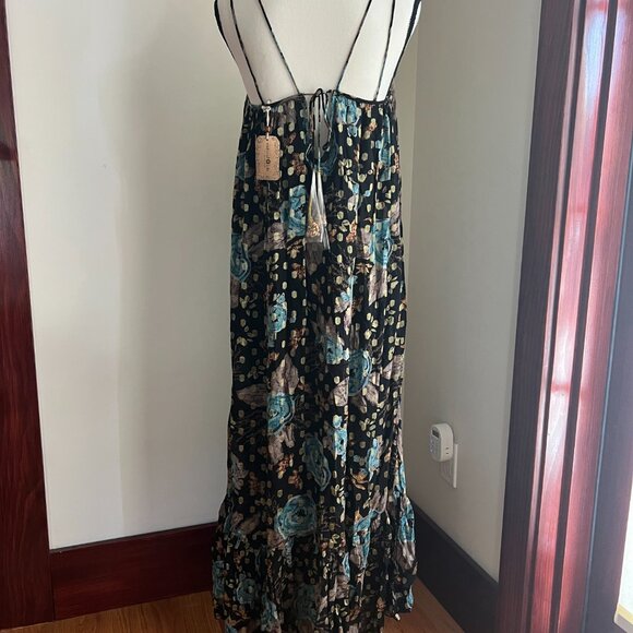 Natural Life The Alice Metallic Blue Floral Maxi Dress Size XS - Picture 5 of 10
